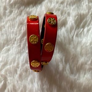 ❤️RED❤️ TORY BIRCH DOUBLE GOLD STUDDED LEATHER WRAP BRACELET ❤️